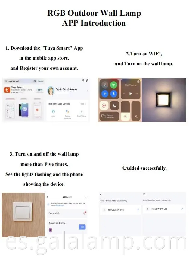 Luz de pared LED inteligente impermeable con control de aplicaciones Tuya para uso al aire libre